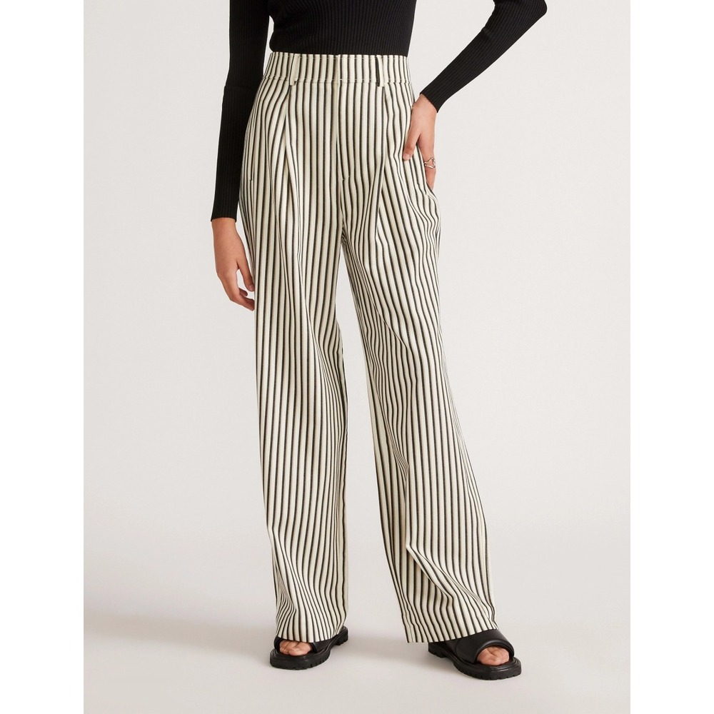 Everlane The Way-high Drape Pant Cream Black Striped Wide Leg 2 short